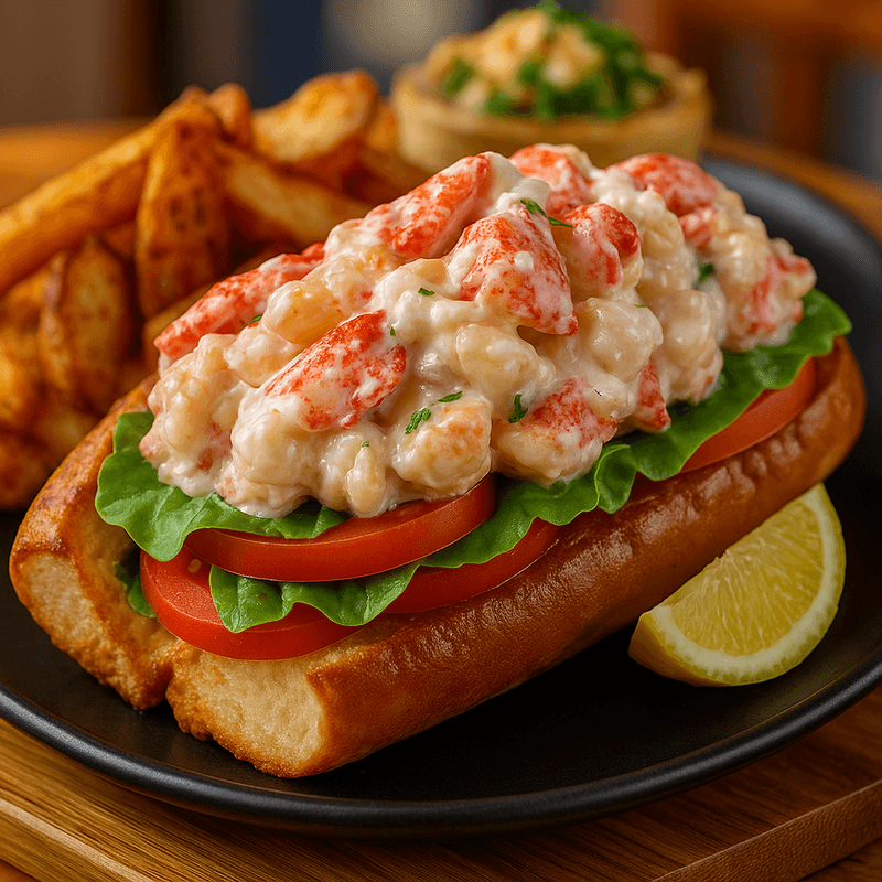 Fresh lobster salad roll with lettuce and tomato, Jupiter Florida restaurant