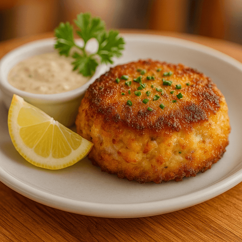 Pan-seared jumbo lump crab cake with mustard sauce - Chowder Heads Jupiter FL