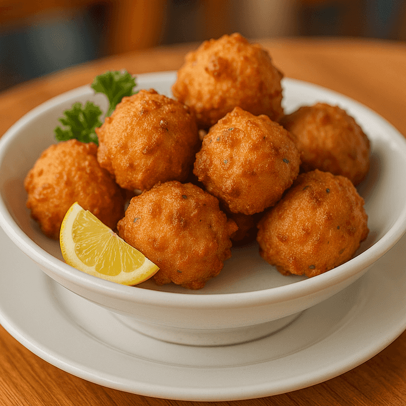 Rhode Island clam cakes golden fried fritters - Chowder Heads Jupiter FL seafood