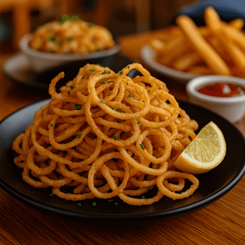 Crispy golden onion strings with boom boom sauce - Chowder Heads Jupiter FL