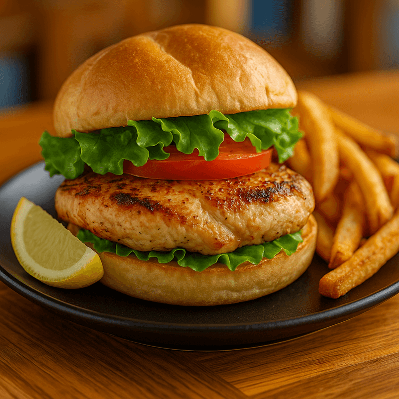 Juicy chicken breast sandwich on kaiser roll, Jupiter FL restaurant