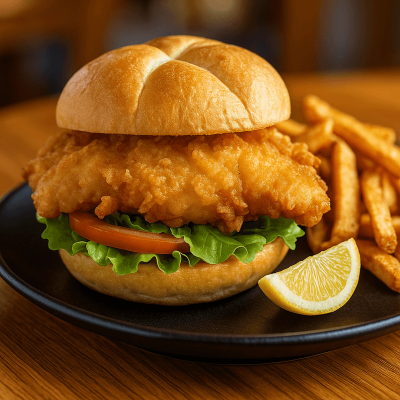 Fried haddock sandwich on kaiser roll, Chowder Heads Jupiter FL