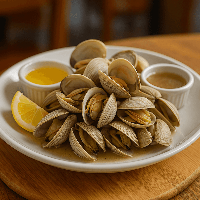 New England steamed soft-shell clams with drawn butter - Jupiter FL seafood restaurant