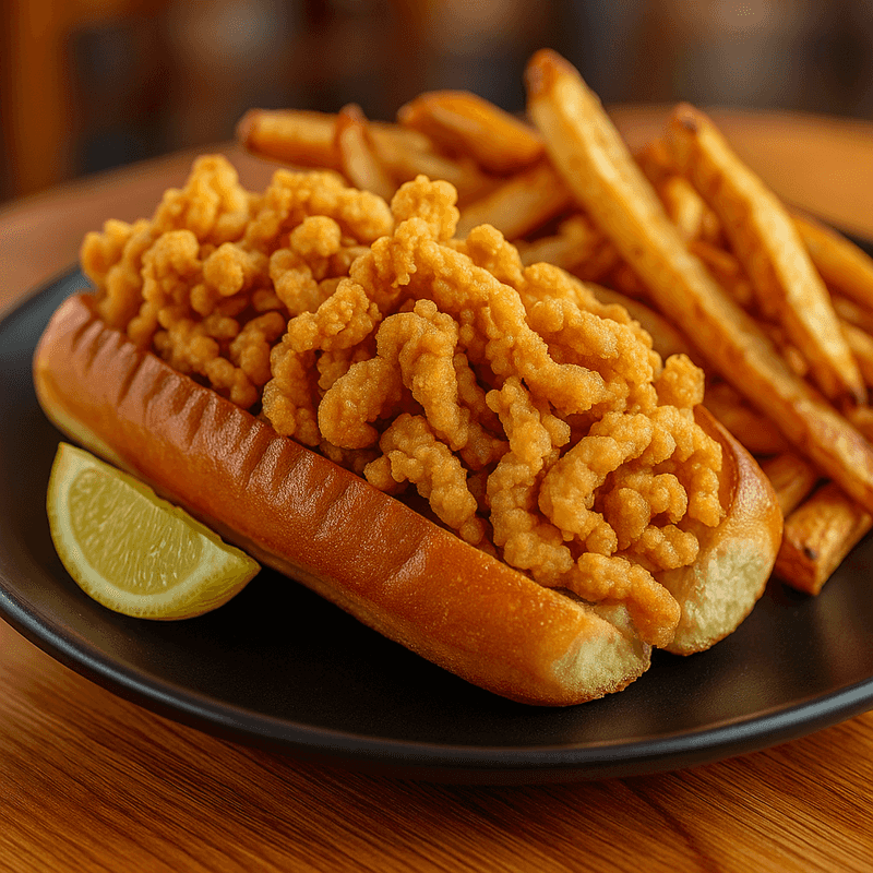 Fried clam strips on buttered roll, Jupiter seafood restaurant favorite