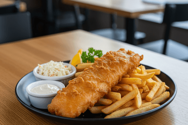 Fish Fryday Special - Fried fish with fries and coleslaw at ChowderHeads