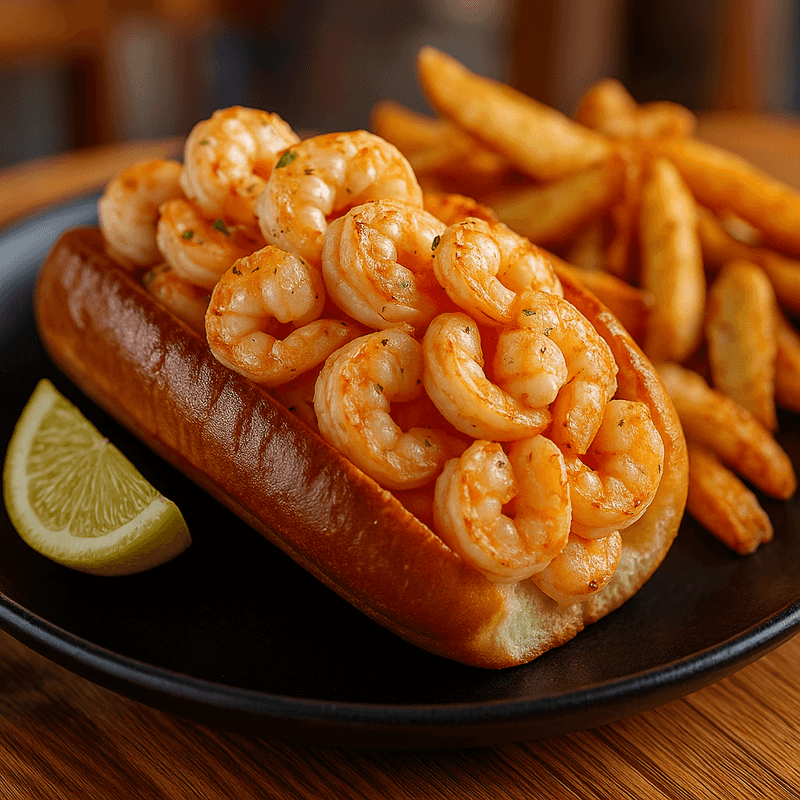 Pan-seared blackened or fried shrimp on New England roll, Chowder Heads FL