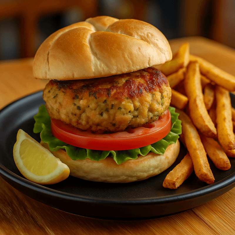 Pan-seared crab cake on kaiser roll, Chowder Heads Jupiter specialty