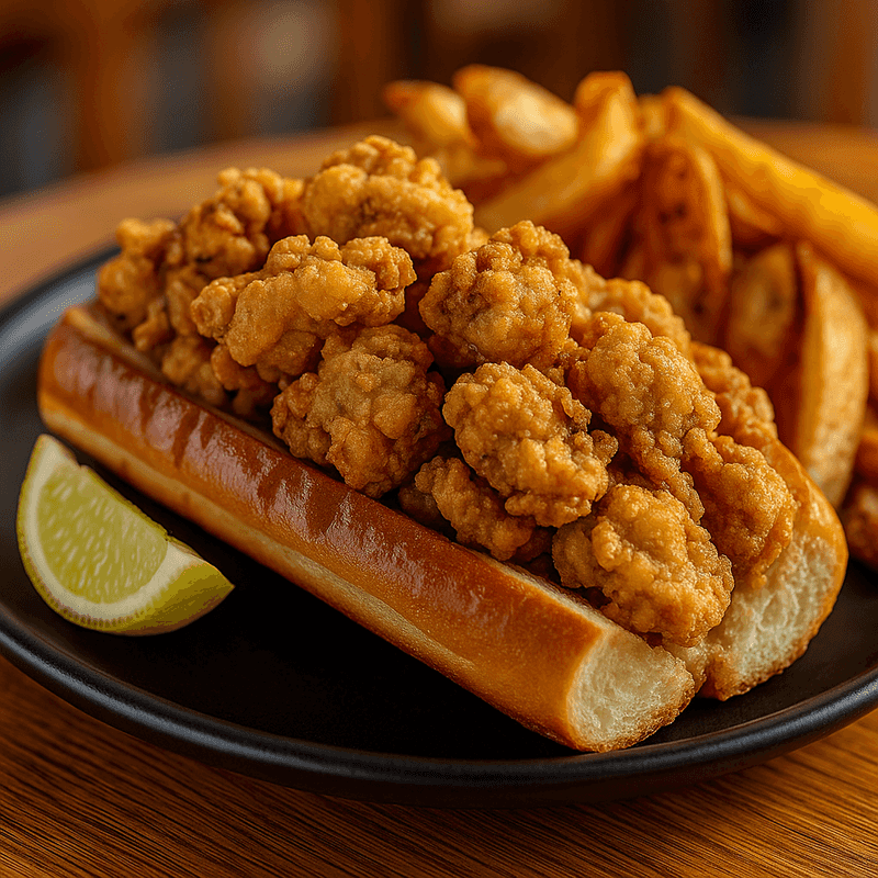 Fried Cape oysters on toasted New England roll, Jupiter seafood favorite